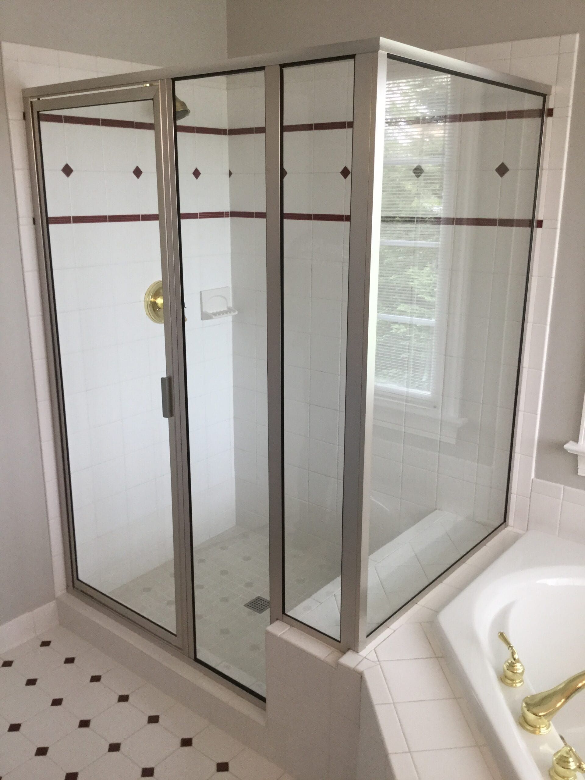 A framed shower door